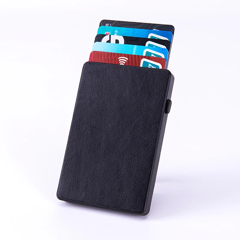 Anti-theft brush right side switch automatic card box Anti-degaussing carbon fiber card holder Aluminum alloy push card box