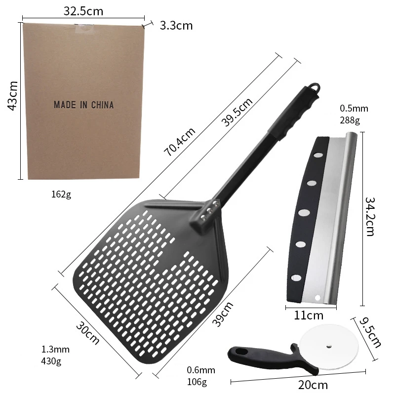 12-inch non-stick perforated aluminum pizza transfer shovel stainless steel semi-round knife Baking tool set