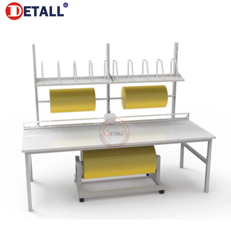 Detall packing worktable table with packaging paper pole