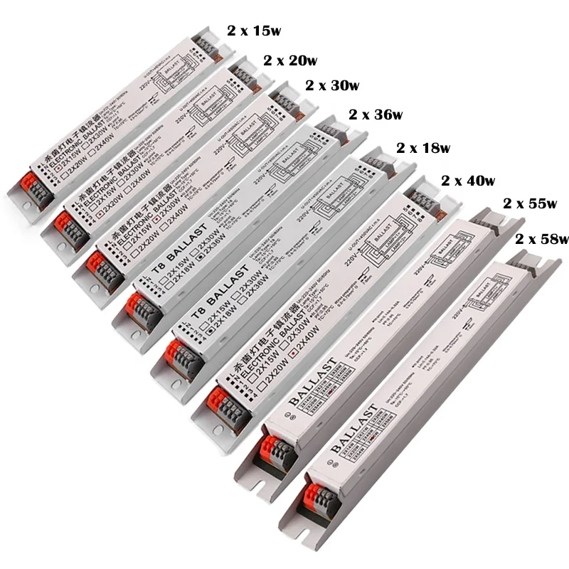  220-240V AC 2x15W 2x18W 2x20W 2x30W 2x36W 2x40W 2x55W 2x58W Напряжение T8 uv флуоресцентная лампа lifht спрятанный электронный