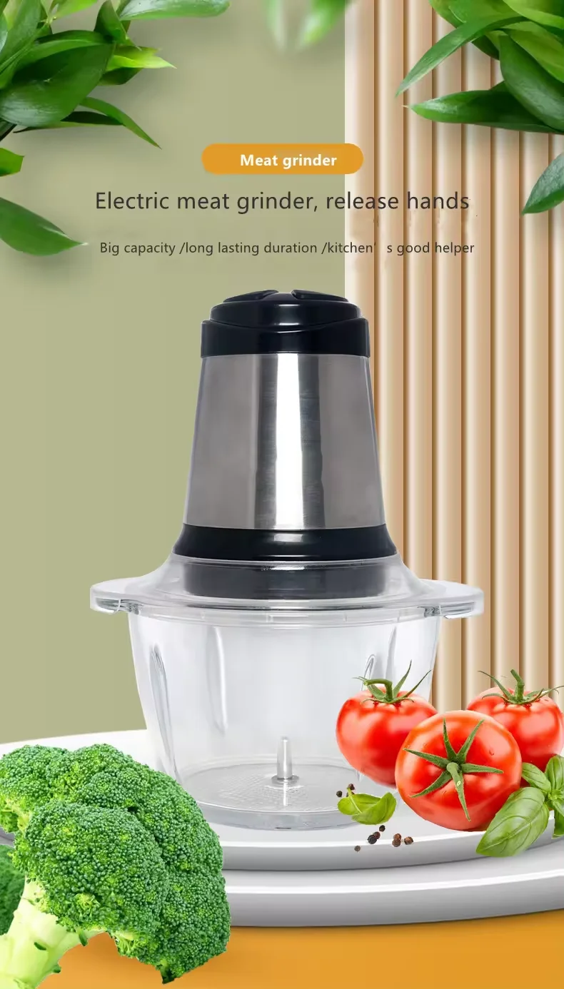 Custom logo 2L Meat Grinder Meat Grinding Stainless Steel Blades Food Choppers  Cutting Machine kitchen Appliance