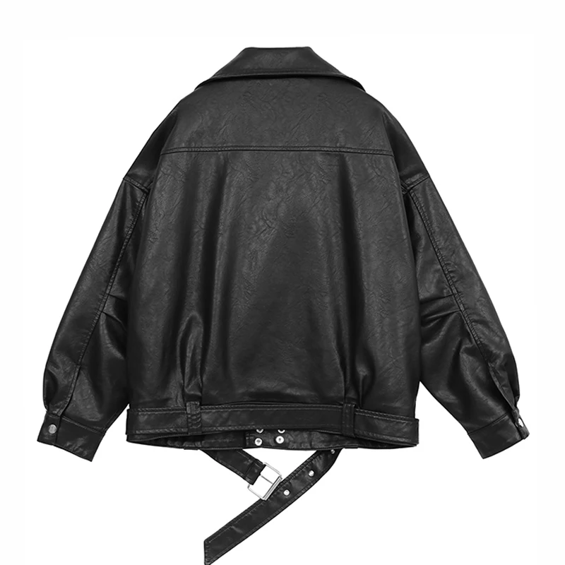 Wholesale Lapel Zipper Full Sleeve Casual Oversized Moto Softshell Leather Jacket For Woman Lady