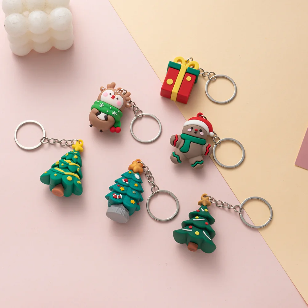 Santa Claus Elk Snowman Christmas Tree Keychain 3D PVC Cute Kawaii Kids Rubber Cartoon Doll Car Bag Pendant Rubber Keychain