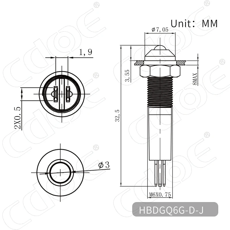 stainless steel signal lamp Pin terminal 6MM Mini blue color LED Dot illuminated 24V power indicator