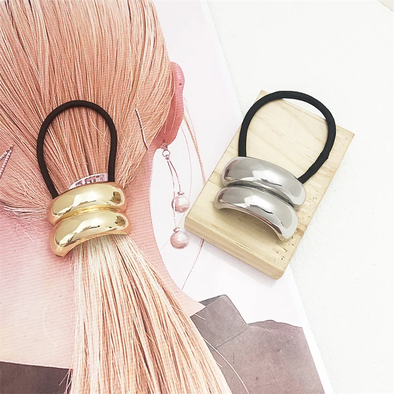 LUOYAN Fashion Simple Metal Rubber Band Head Rope Hair Accessories Metal Pony Cuff Hair Rope for Women