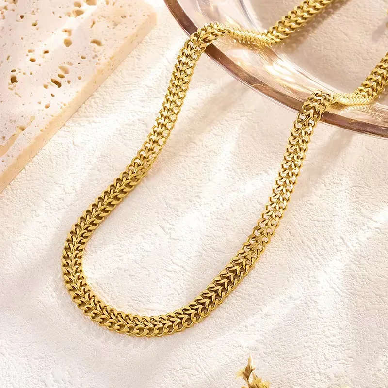 N68 Stylish Simple Vintage Chain 18K gold INS double knit necklace High design Punk Hip Hop Jewelry necklace
