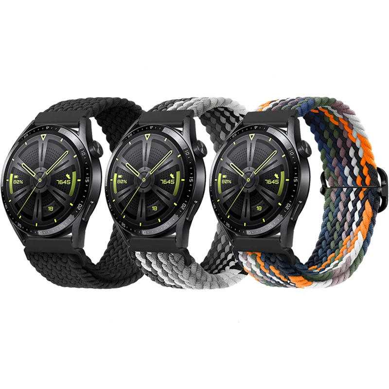20mm 22mm Quick Release Pin Loop Strap Wristband for Huawei Watch GT3 Adjustable Nylon Braided Elastic Watch Band
