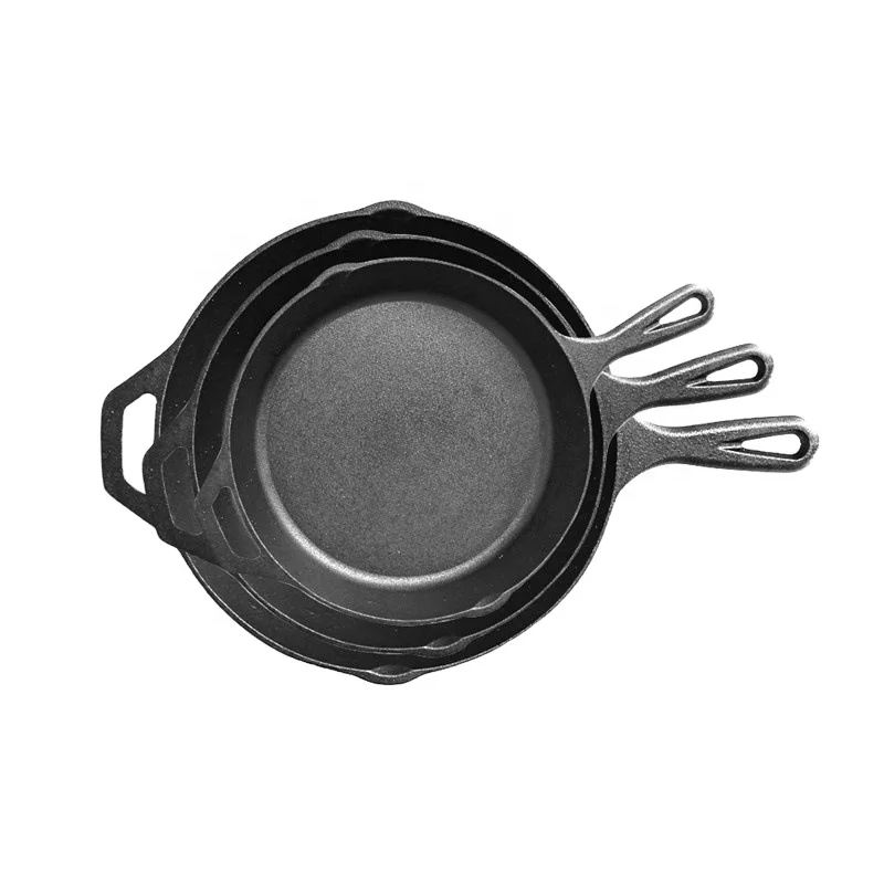 Hot Sale 8/10/12 Inch No Stick Cast Iron Skillet Cast Iron Fry Pan Set Cookware Vegetable Oil Coating Round With Assist Handle