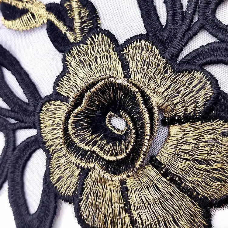 Embroidered Lace Neckline Collar Warm Tones Floral Brown Leaf Applique Patches Scrapbooking Embossed Sewing