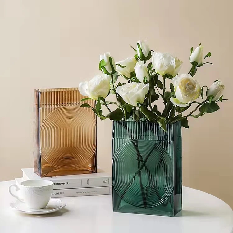 Wholesale modern desktop decorative handblown rectangular glass vases coloured glass vase home decoration