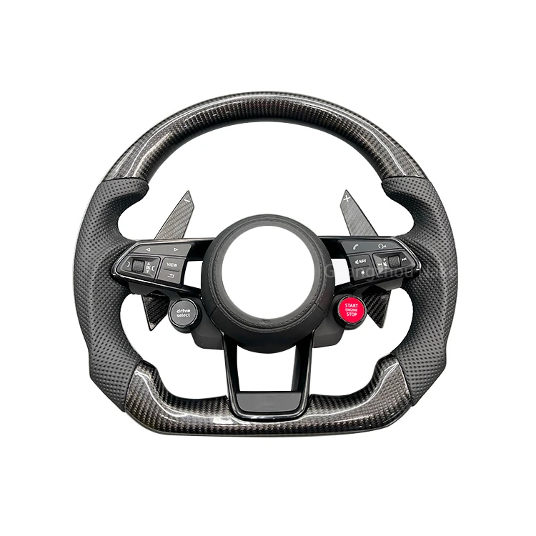 full leather half punch without leather white line silver mark hollow steering wheel for audi tt r8 rs5 rs6 rs7 rs3 rs4