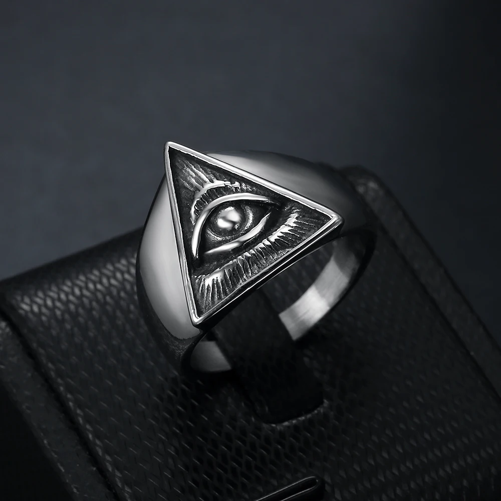 custom design rock roll ANK jewelry 316 Stainless Steel Triangle All Seeing Eye Illuminati Rings men jewelry rings