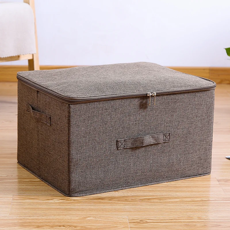 Hotselling Collapsible Linen Clothing Storage Box Cloth Covered Storage Boxes With Zipper And Handles