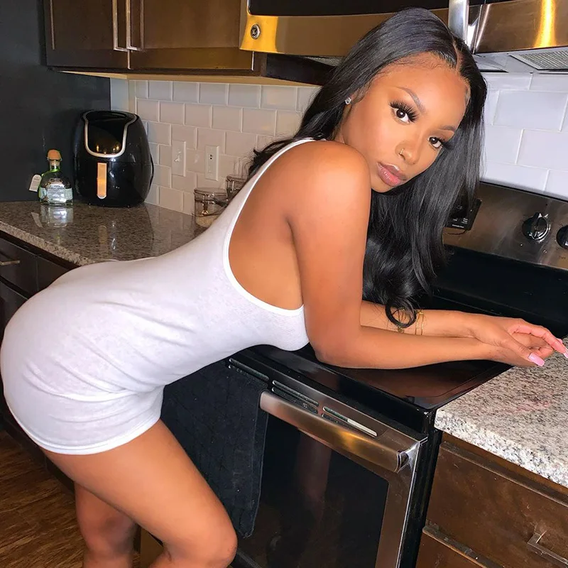 summer Women V-Neck Ribbed Sleeveless sexy Tank Dress Solid Color Plain Dyed Elastic Bodycon Skinny Mini Casual Dresses