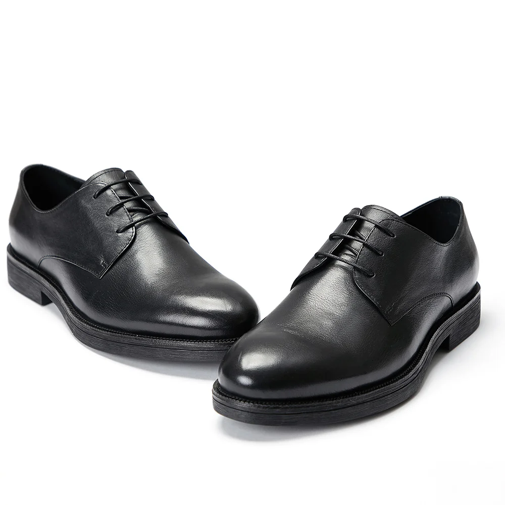 Dress Shoes Office Fashion Fine Leather Small Order Elevate Height Increasing Eyelets Black GENUINE Leather Cow Leather Lace-up