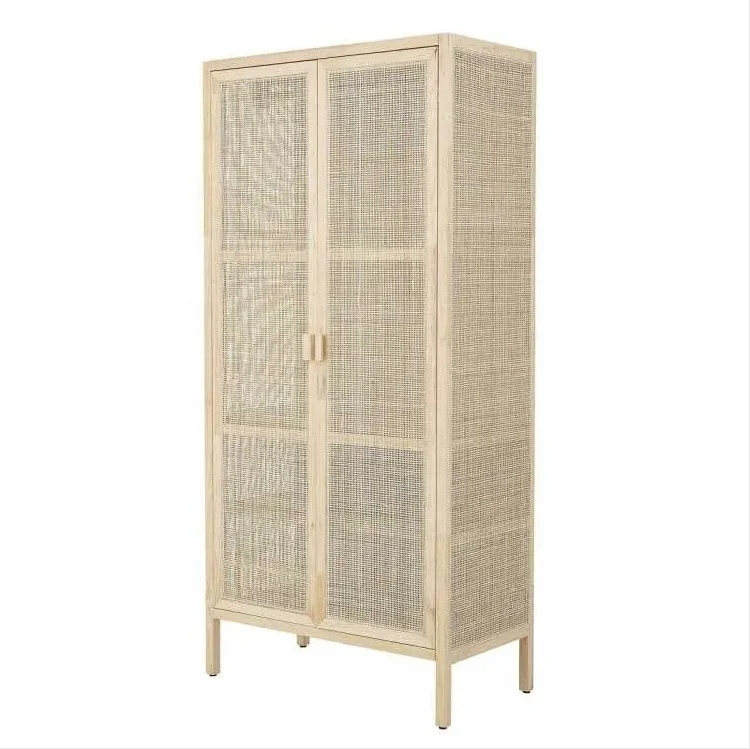 Nordic style simple natural rattan clothes organizer cane closet small modular clothes wardrobe cabinet for bedroom