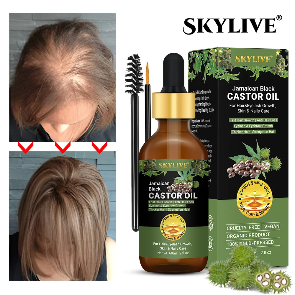 60ML  Hair Regrowth Oil Jamaican Black Caster Oil Hair Care Loss Treatment cold press castor For Hair Growth Serum Oil