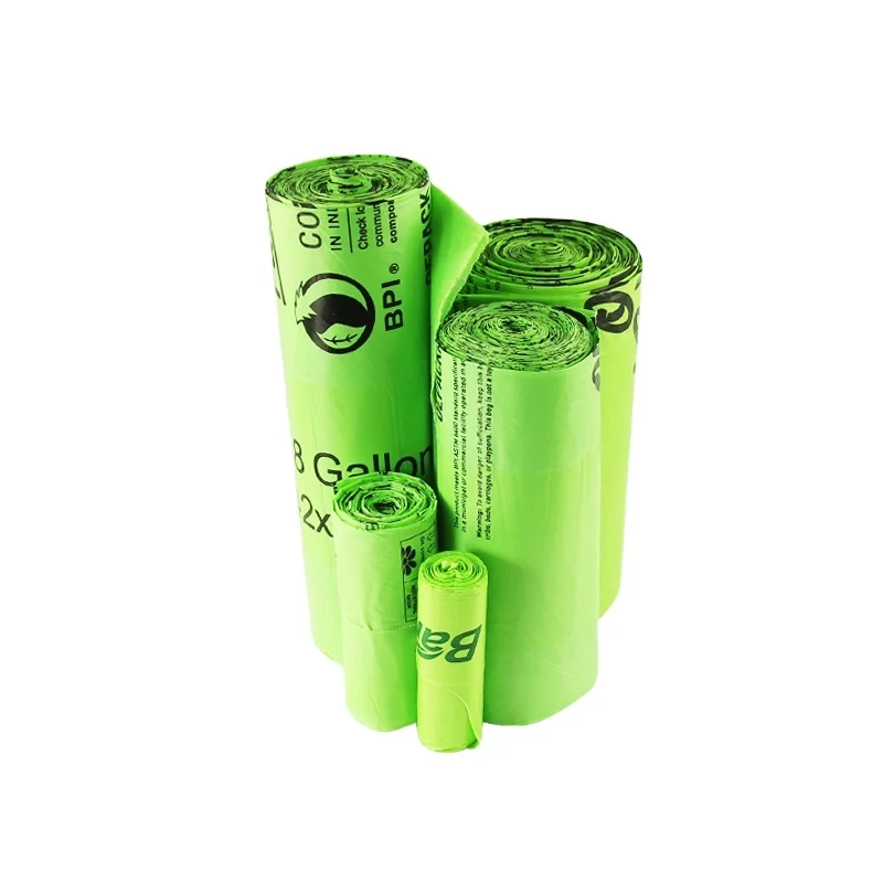 Custom Fully Biodegradable Green Trash Waste Bag Compostable Cornstarch Eco-friendly Plastic Garbage Trash Bags Compostable