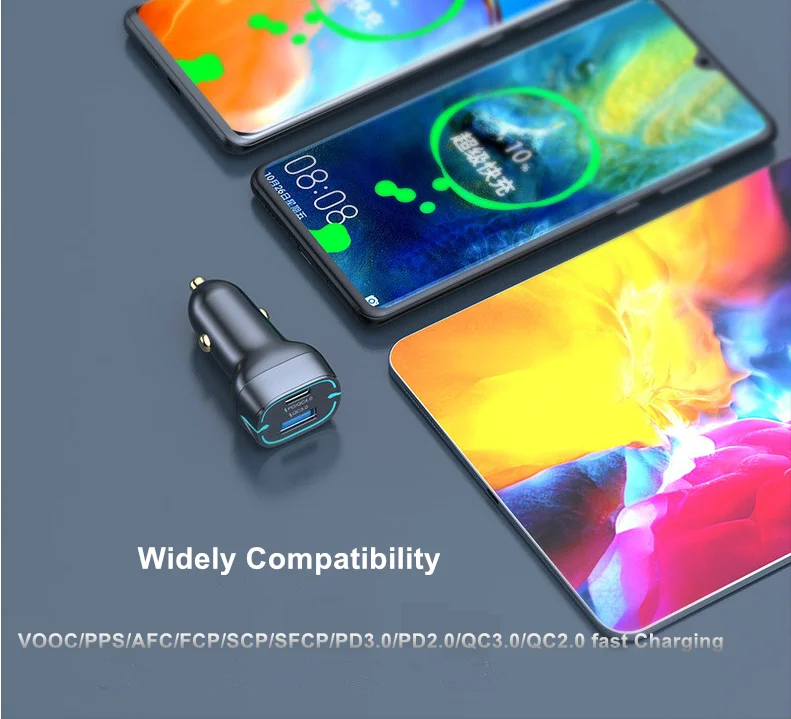 Портативное автомобильное зарядное устройство 52 5 Вт PD 1A + 1C USB C с PPS VOOC и 30 портом QC 3 0 быстрая зарядка для