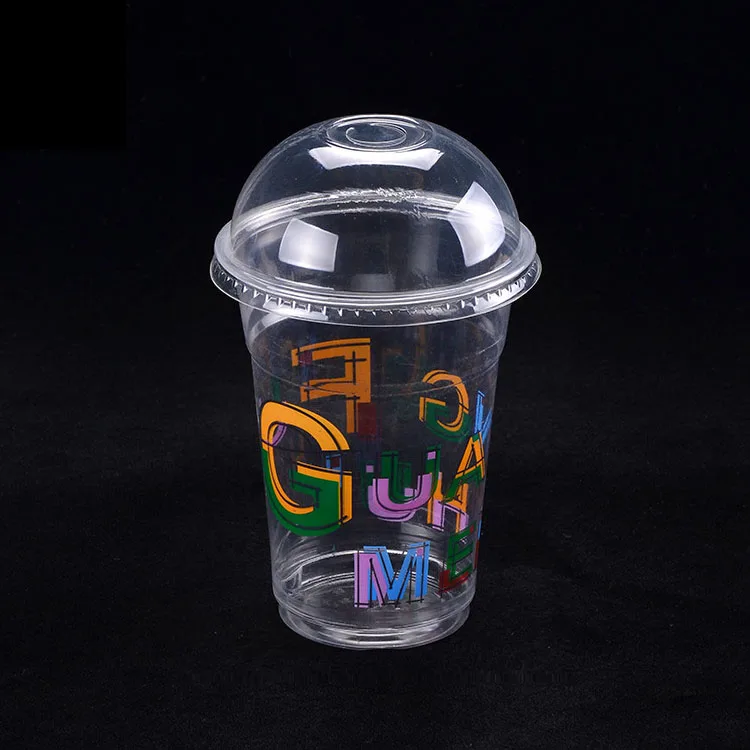 Customized Factory Plastic PET Milkshake Cup 12oz 16oz Ice Coffee Plastic Flat PET Cups with Lids