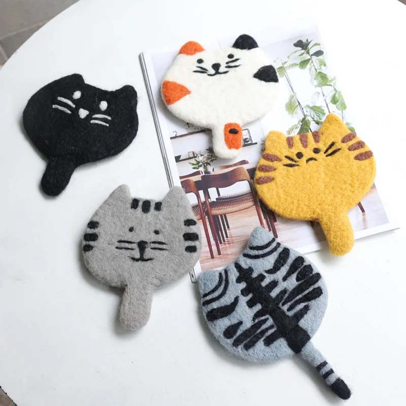 Hot 2024 Home Accessories Household Office Coffee Cup Table Desktop Cartoon Cat Felt Coaster