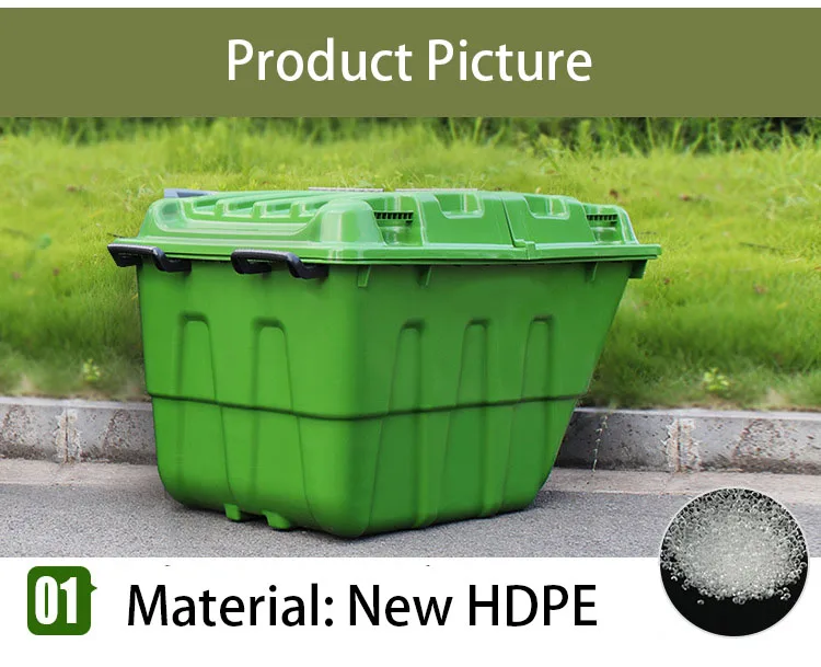 Заводская цена 400L Hdpe мусорный бак с колесами и крышкой пластиковый