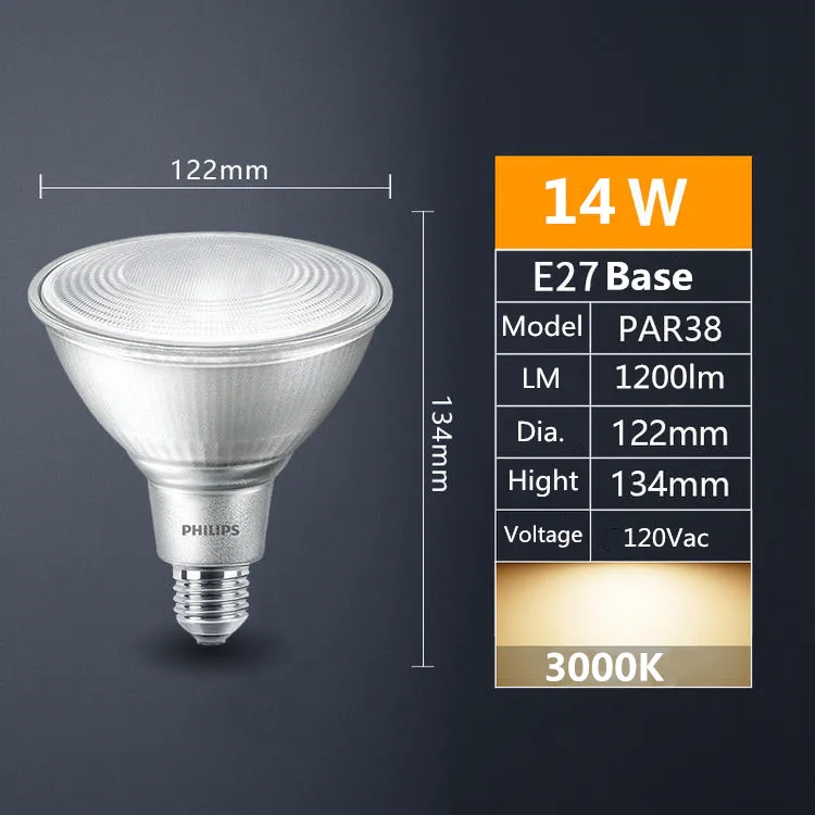 Philips LED PAR38 E27 винтовая лампа 1200 люмен с регулируемой яркостью 14 Вт 3000K 120mA 120Vac одобренная