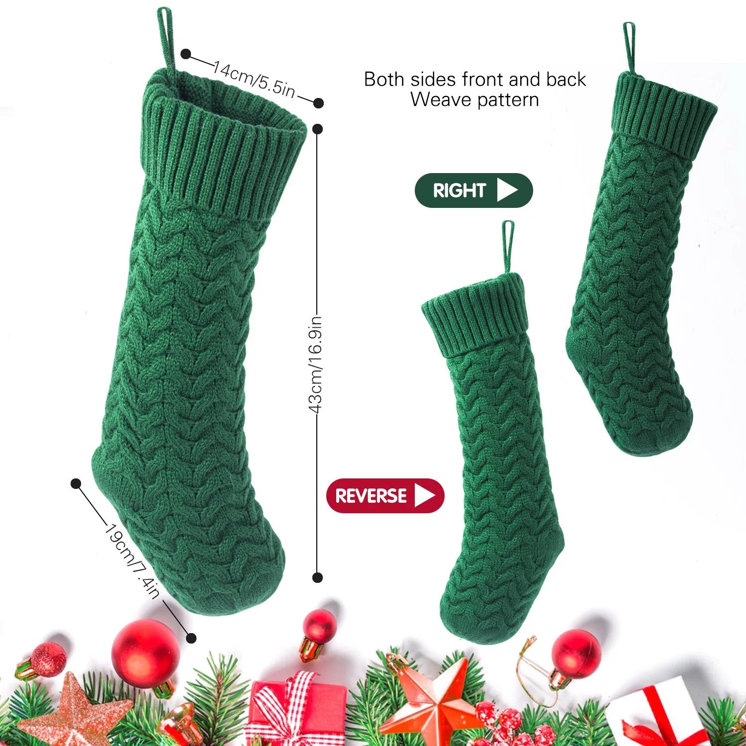 43cm wavy knit red Home decoration stocking gift candy bag woolen polyester christmas stocking pendant for christmas decoration