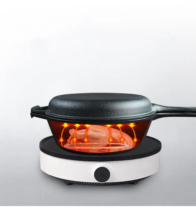 26cm Pre-seasoned Cast Iron Pot with Handle 2 in 1 Stew Pot with Fry Pan Cast Iron Dutch Oven