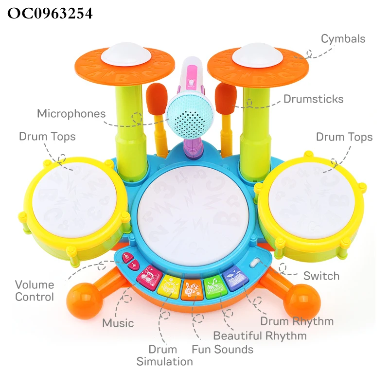 Kids Piano Jazz Drums Microphone Set Toy Musical Instruments Battery Operated Toy
