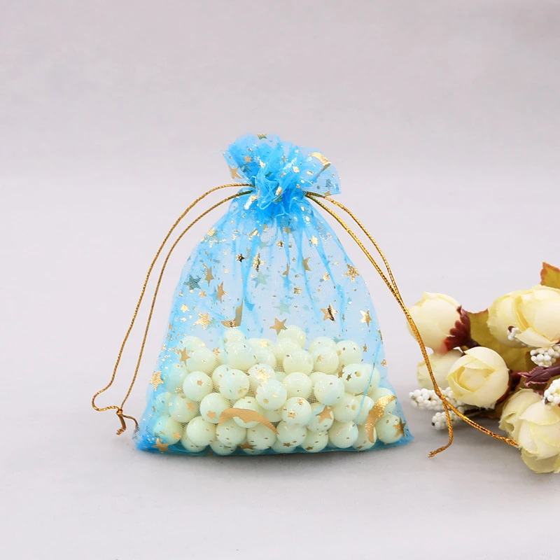 MIO Exquisite Organza Bag Gold Moon Stars Drawstring Gift Bag Present for Holiday Festival Kids Candy Gifts Storage Bags