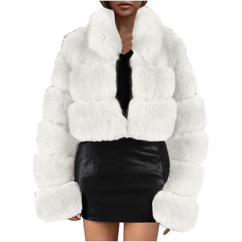 Custom  Outerwear Winter Coat Faux Fur Mink Coat for Women Turn Down Collar Cropped Fuzzy Jacket