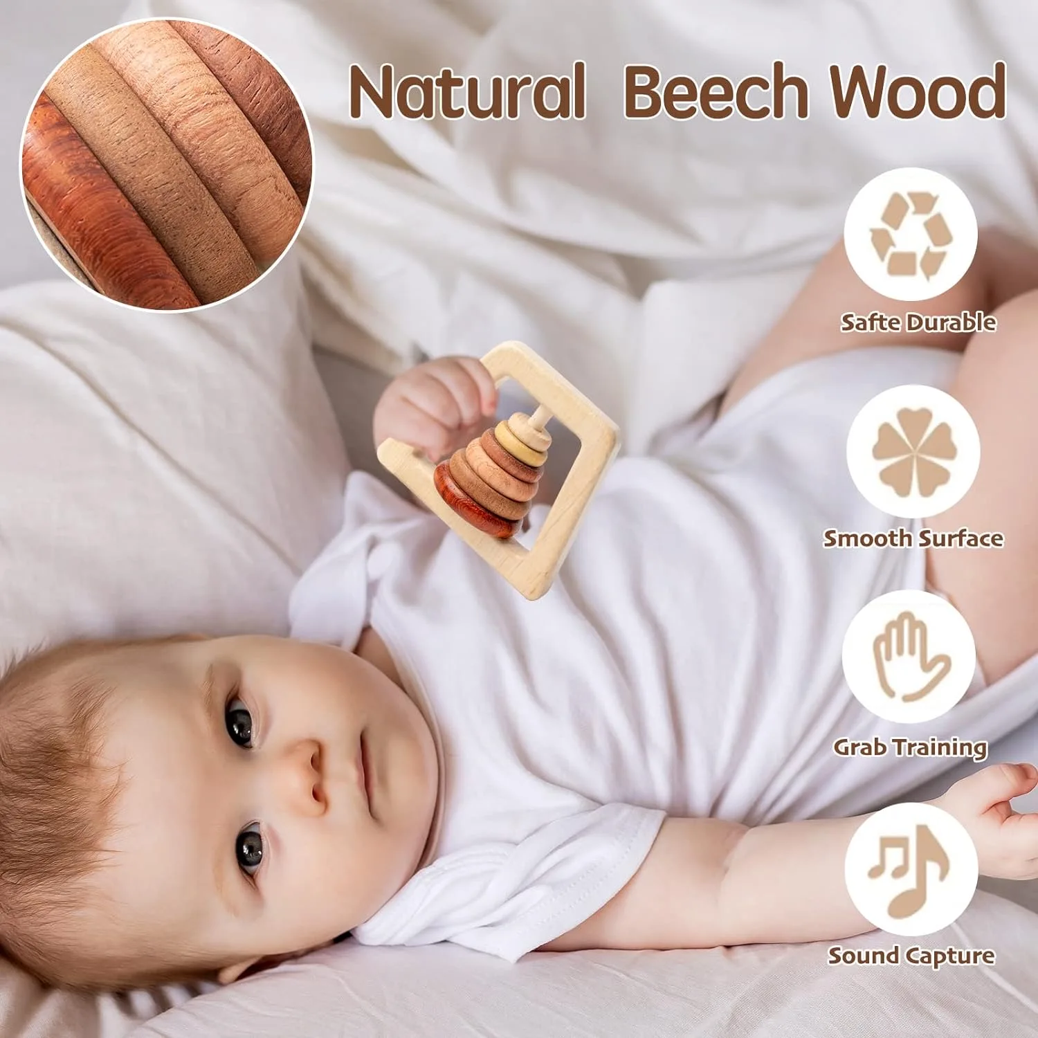 Wooden Baby Toys For 0-12 Months Baby wooden Rattle Boys And Girls Wooden Teething Gift