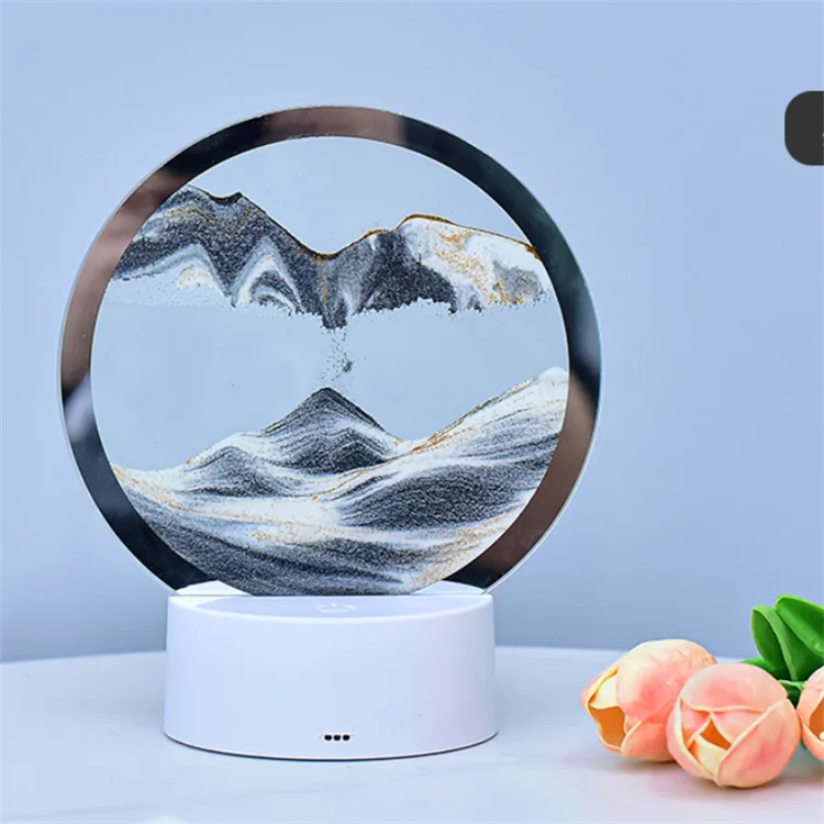 New Design Light 3d Landscape Sand Painting Decoration Office Living Room Home Decoration Rotating Hourglass LED Light