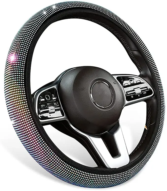 Bling Diamond Steering Wheel Cover, Car SUV breathable anti-skid wheel protector, with crystal Diamond, girls