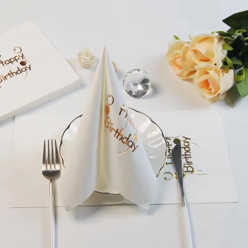 Wholesale Price Custom Gold Stamping Table Dinner Napkins Paper For Birthday Party Wedding Decoration