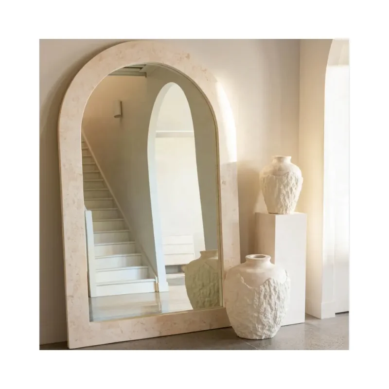 SHIHUI Natural Stone Design Bedroom Limestone Framed Long Full Length Body Wall Dressing Standing Limestone Floor Decor Mirror