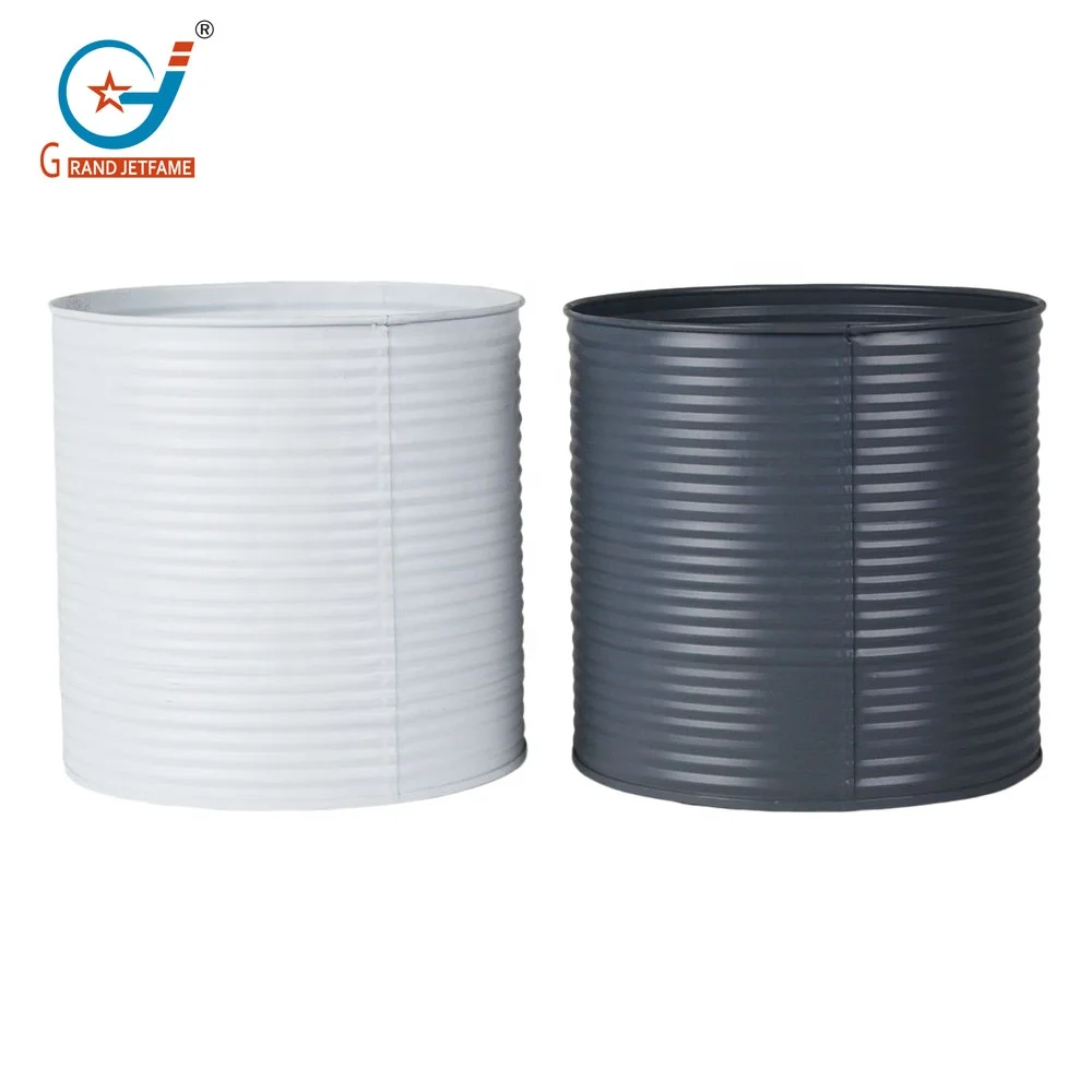 Metal flower pot Metal garden round flower pot home stripe decor bucket cream colored