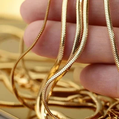 Золотое ювелирное изделие AU750 3-миллиметровая плоская цепочка со змеиным штемпелем ожерелье Золотая дизайн для мужчин 16/18/20 дюймов