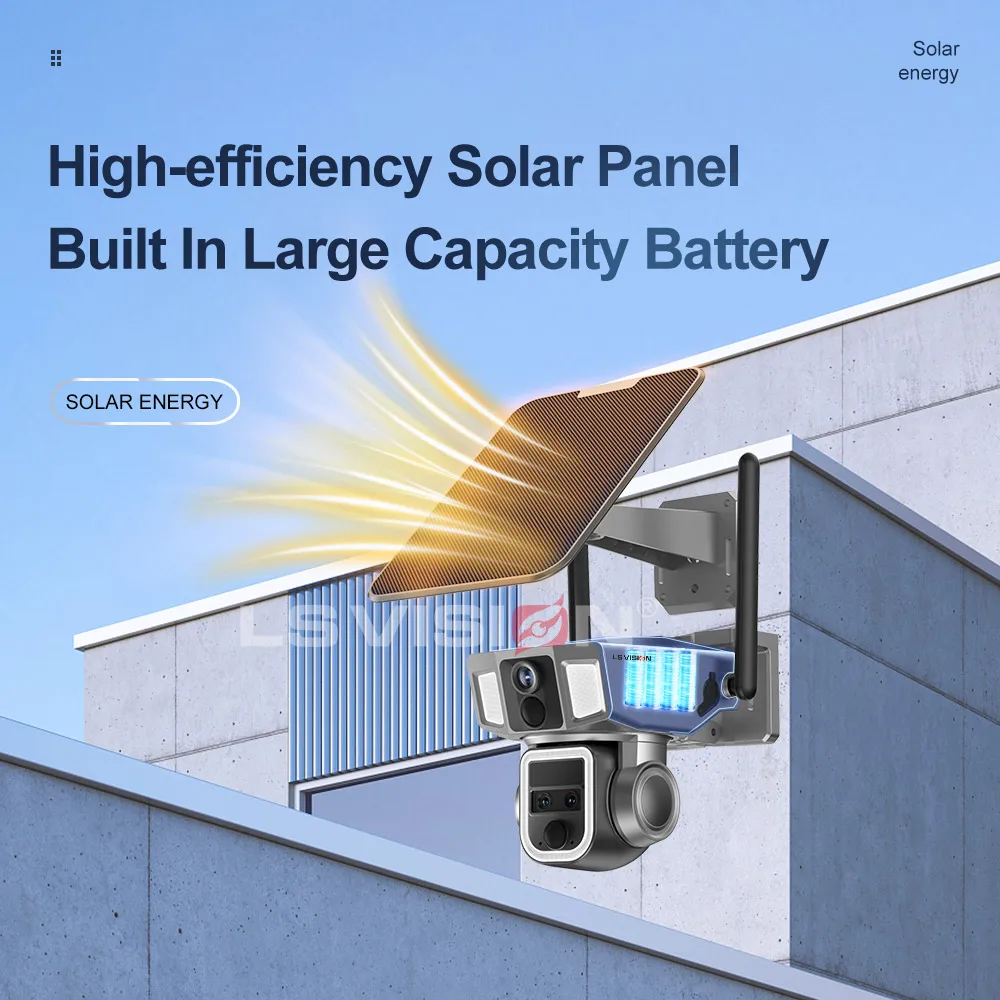 LS VISION 4G&WIFI Solar Security Camera Outdoor 10X Zoom Dual Lens Screen Wireless Cameras 2K/4MP PTZ Cam Human Tracking CCTV