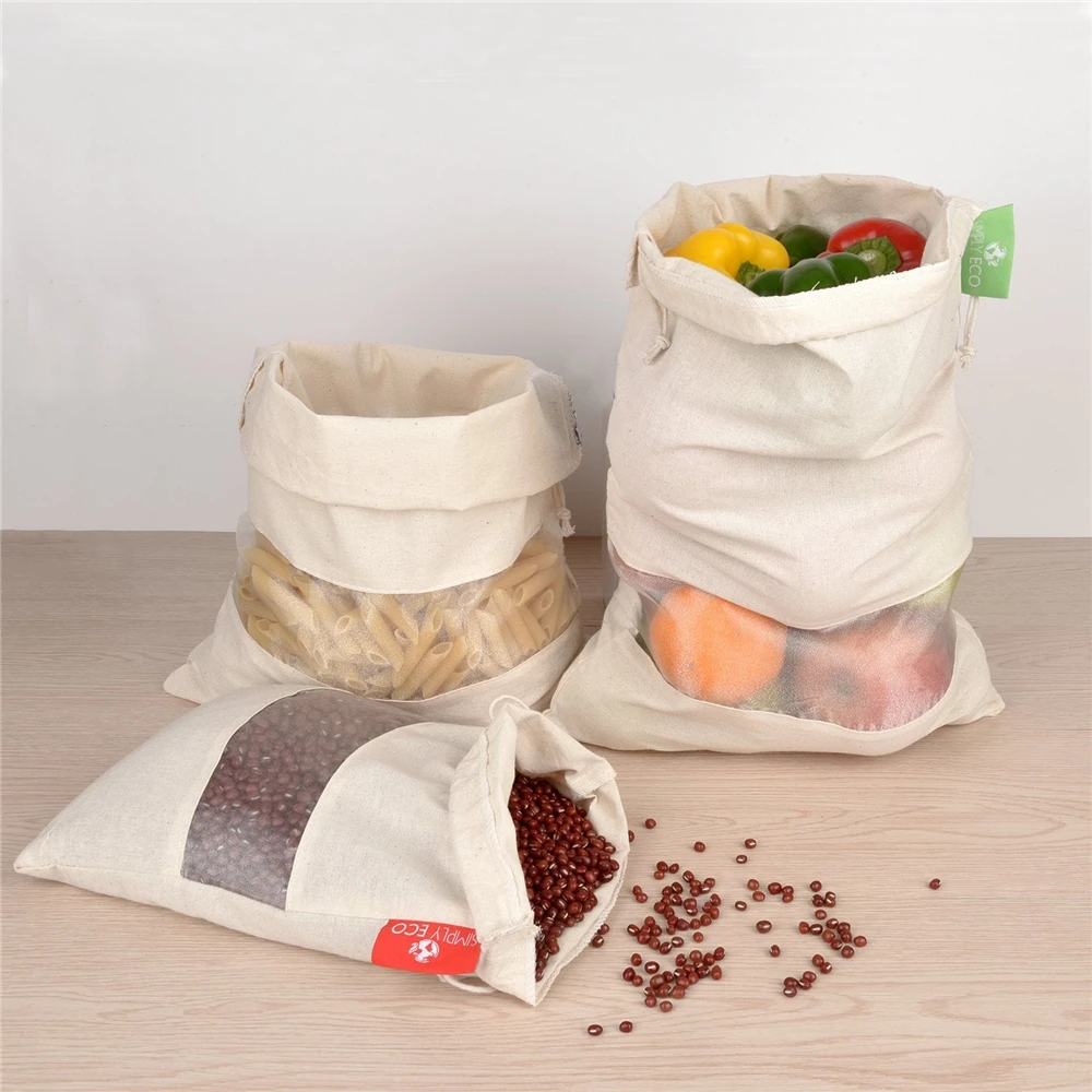 ECO FRIENDLY RECYCLED DRAWSTRING BAG STRING SHOPPING WASHABLE NET PRODUCE REUSABLE RPET MESH BAGS FOR FRUITS AND VEGETABLES