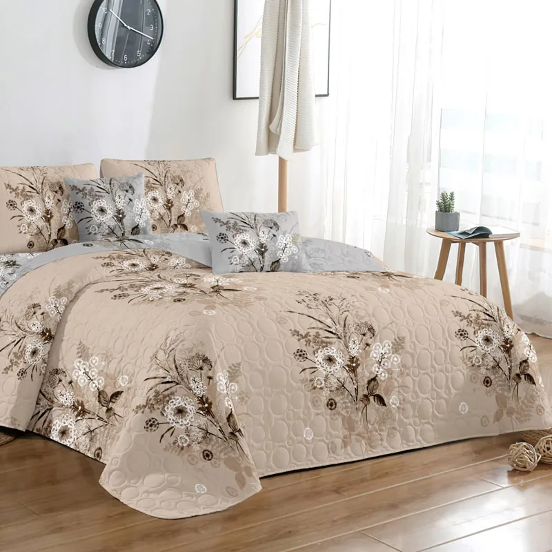 Легкое двухстороннее летнее покрывало из 3-х предметов из микрофибры, одеяло с 2 подушками, бежевый, полноразмерный/Королевский