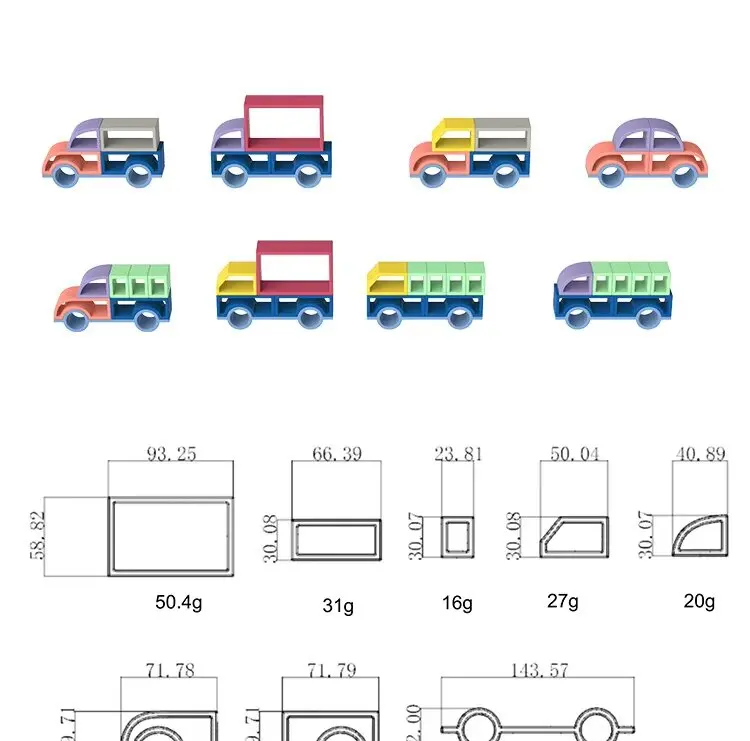 Early Education Silicone Baby Puzzle Car Stacking Building Blocks DIY Toddler Vehicles Toy with Game Function