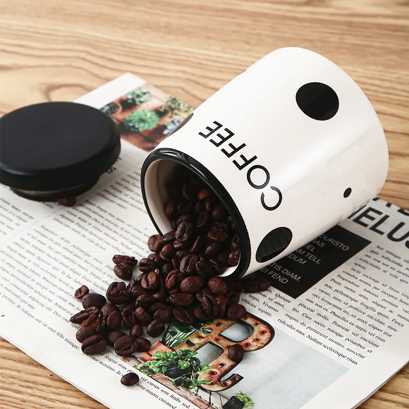 America kitchen storage tea coffee sugar canister set polka dot design ceramic food storage jar with lid