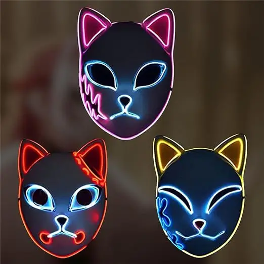 Anime Cat Mask Led Light Up Masks Japanese Fox Mask for Halloween Carnival Masquerade Cosplay Costumes