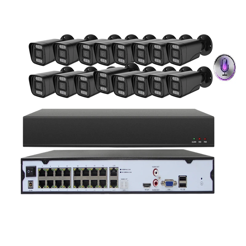 8 Megapixel 16 channel 4K ip cameras video surveillance system with 8mp cctv poe nvr recorder kit (hdd,cable optional)