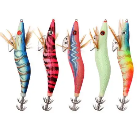 5 Pcs/set Luminous Squid Jig Fishing Wood Shrimp Lure Octopus Shrimp Cuttlefish hard Plastic Fishing Lures Bait