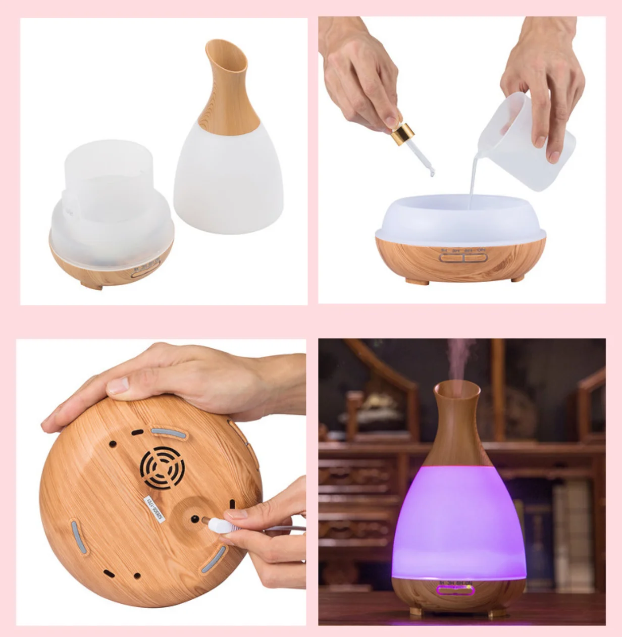 
Unique Design Wood Grain 7 Color Change LED light Mini spa Ultrasonic Aromatherapy Machine Aroma diffuser Humidifier for hotel 