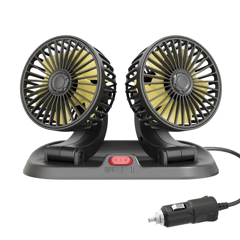 Wholesale Cigarette Charge USB Charge Adjustable 360 degree rotating DC12V/24V double head car air cooling fan