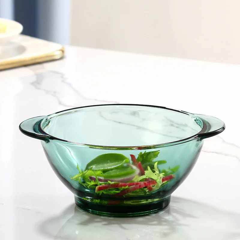 Wholesale Transparent Colored Green Blue Amber Grey Glass Plate Set with Soup Pot and Bowls for Wedding Microwave Oven Safety